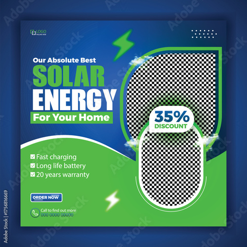 Solar energy panel and power saving social media post design