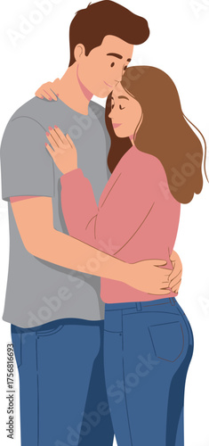 Tender embrace couple love hugging romantic affectionate moment people together intimate connection gentle kiss isolated on transparent background Vector