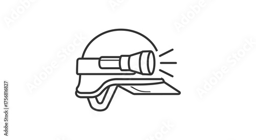 Minimalist illustration of a hard hat with an integrated spotlight feature design