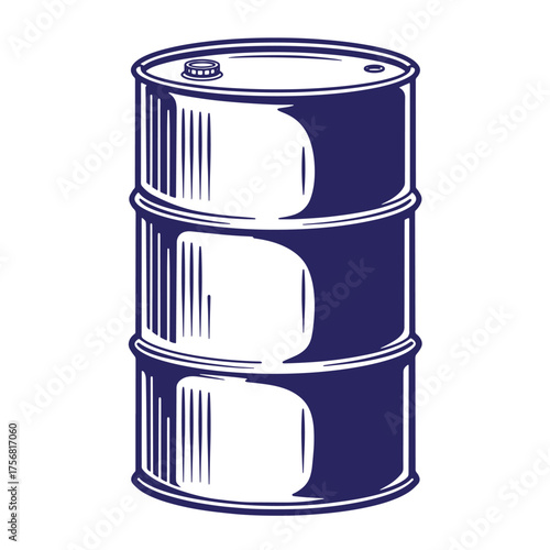 Vector illustration of a blue and white oil barrel container isolated on a white background