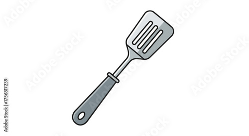 A kitchen essential icon: Grayscale spatula illustration for food preparation guide and cooking