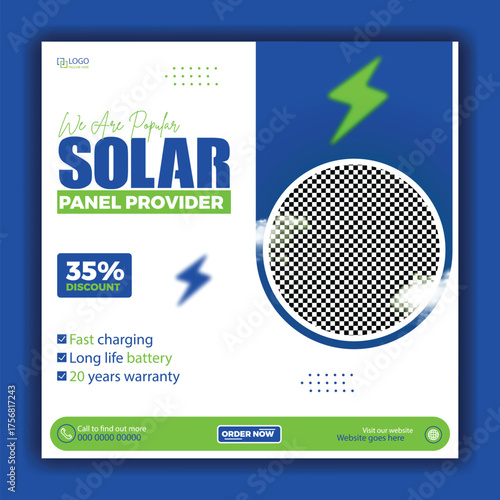 Solar energy panel and power saving social media post design