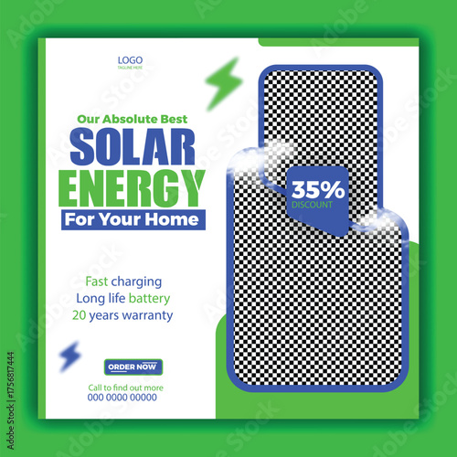 Solar energy panel and power saving social media post design