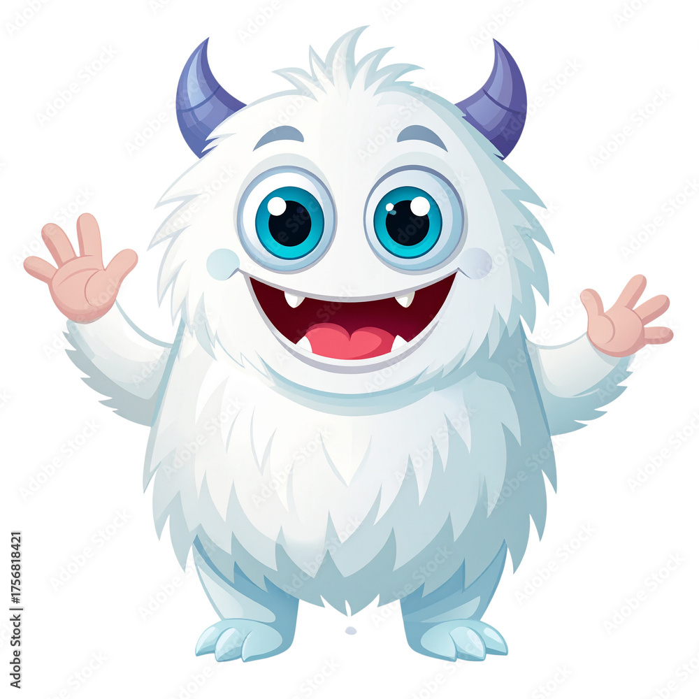 Obraz premium A cheerful three-eyed monster character, smiling and waving, perfect for children's books, Halloween themes, or playful designs