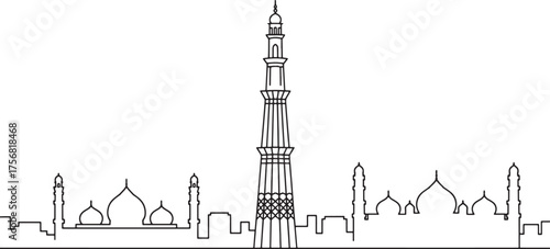 Lahore Pakistan Cityscape Silhouette Linear Style Vector Design