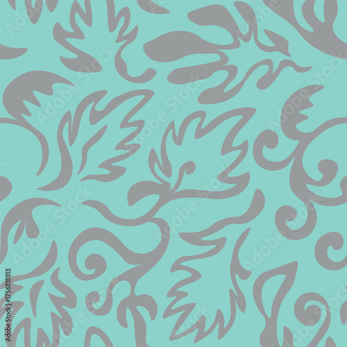 Seamless blooming floral pattern based on hand drawn art ornaments. Colorful flowers on color background. Vector illustration. Simple minimalistic pattern for fabric, textile.