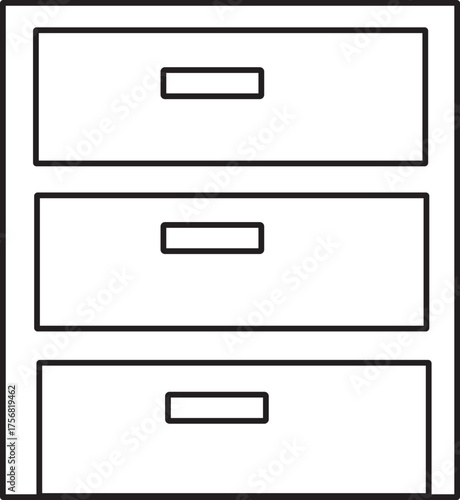 Simple outline drawing of a three-drawer filing cabinet for office or home organization