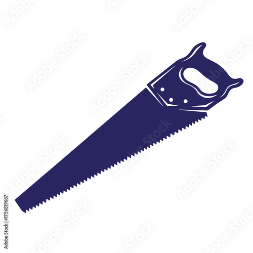 A detailed blue hand saw vector illustration ideal for carpentry and woodworking projects