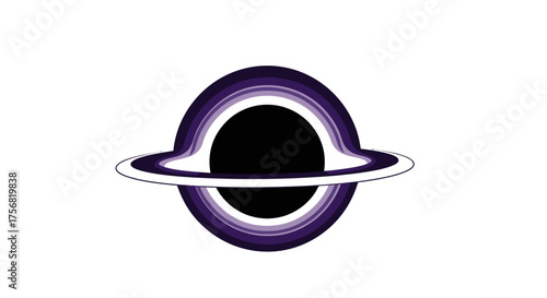 Cartoon illustration of a black hole with rings of purple hues and accretion disk