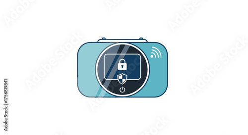 Secure wireless device interface illustration offering digital privacy protection features and a
