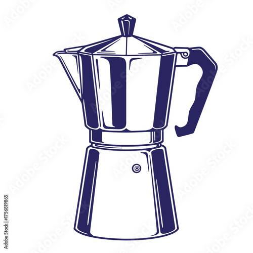 Vintage style illustration of a moka pot for brewing delicious italian coffee