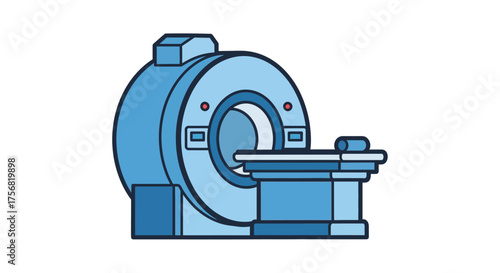 Stylized medical equipment illustration of a blue colored MRI scanner machine isolated on white