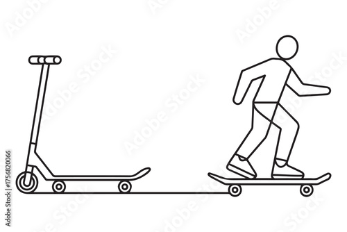 Skate icons set. set of skate outline icons such as kick scooter, skateboard, skating. one line Icon drawing with white background