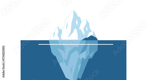 Concept illustration of iceberg with large hidden mass symbolic for challenges and risks