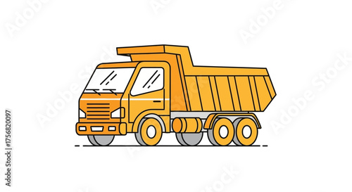 Cartoon Illustration of a Dump Truck, Construction Vehicle, Hauling Concept Design