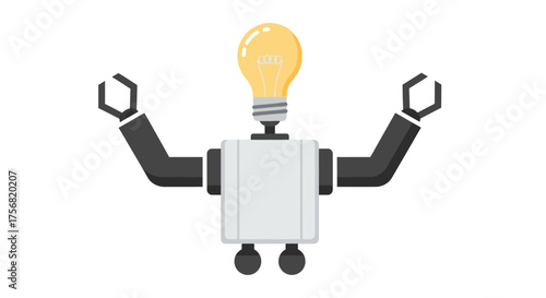 Creative robot character with a lightbulb head symbolizing innovation and automation