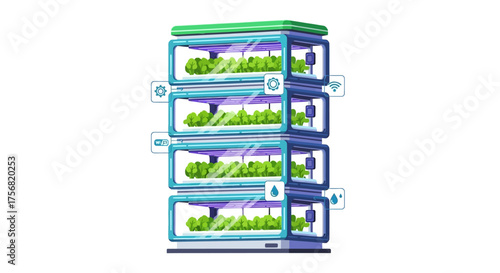 Innovative vertical farm tower system illustrating smart sustainable agriculture production for