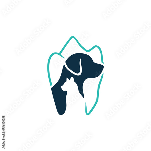 Stylized Dog and Cat Silhouette Inside a Tooth Outline Logo Design