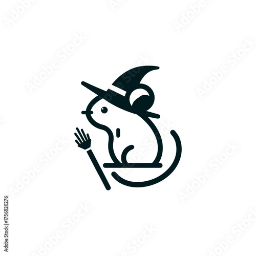 Whimsical Witch Mouse Vector Illustration with a Broom