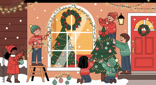 Festive family creating heartwarming holiday memories decorating home with vibrant christmas