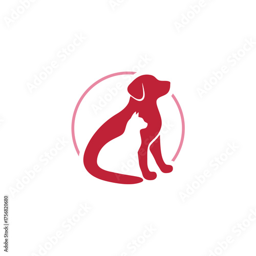Stylized Dog and Cat Silhouette Logo in Red and White Circle