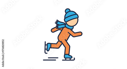 Stylized cartoon of a skater gliding swiftly across the ice in winter attire