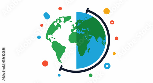 Global sphere illustration showing continents with a modern touch and decorative accents