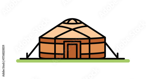 Stylized yurt illustration showcasing nomadic dwelling tradition on green pasture