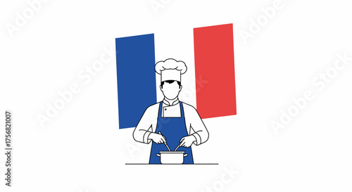 French culinary arts showcase with a chef cooking against the french flag background