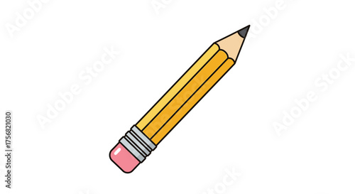 Classic yellow pencil illustration with eraser and graphite tip for creative projects