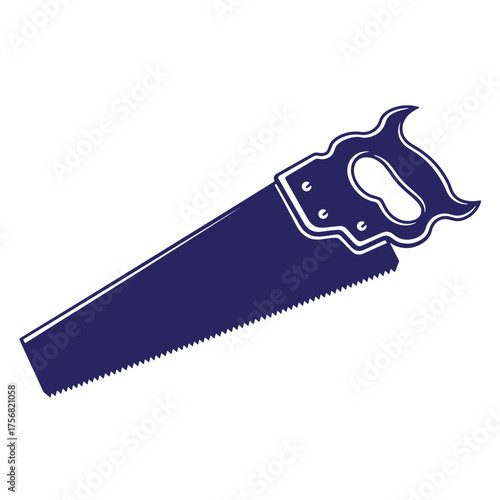 Blue silhouette vector illustration of a hand saw for carpentry and woodworking projects