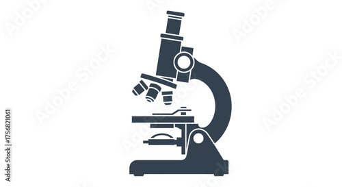 Silhouette of a microscope used in laboratory to observe small objects for science research and
