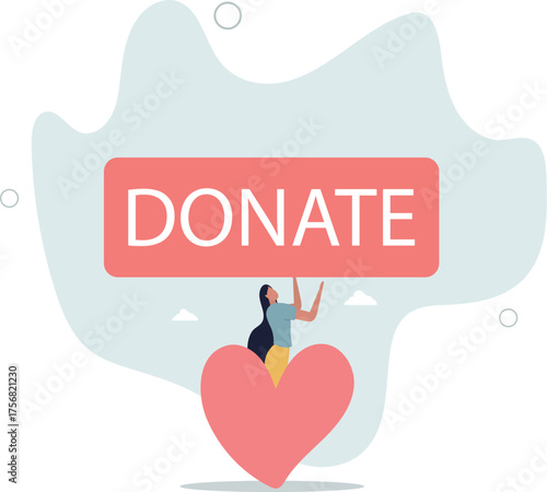 Woman hugging big heart with donate word. Assistance, humanitarian.life and employment of people.