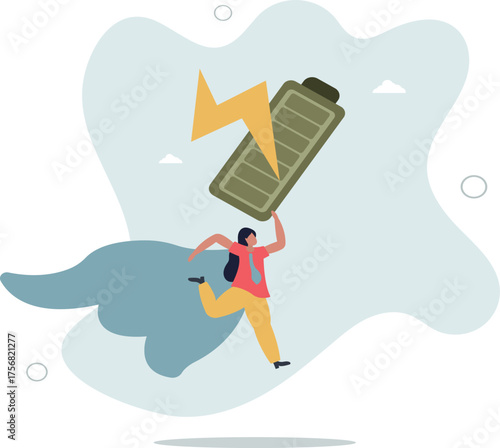 Full battery recharge, full energy to work or refresh from exhaustion, burnout recover, fuel employee or productive and efficient concept.life and employment of people.