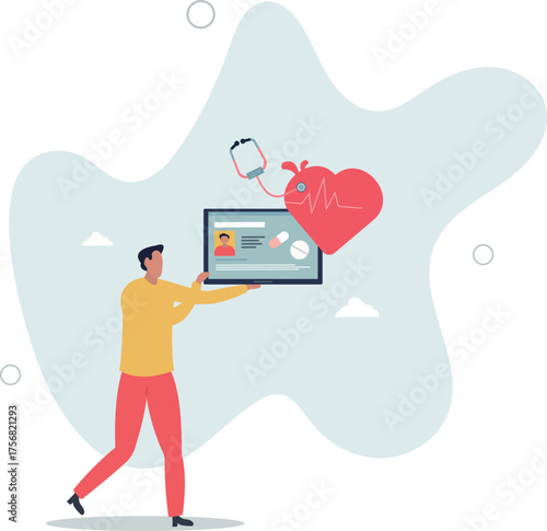 Electronic health records with patient medical history.Healthcare software with digital prescriptions, xray or emr results and diagnostics.life and employment of people.