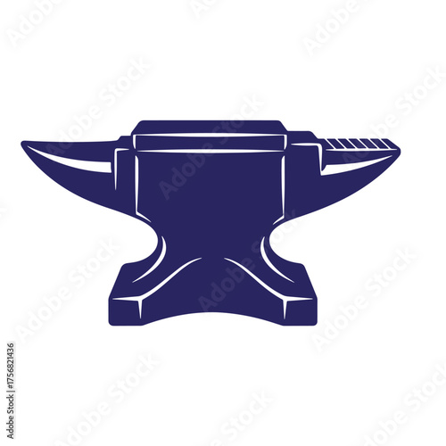 Dark blue anvil silhouette on white background illustrating blacksmithing and craftsmanship