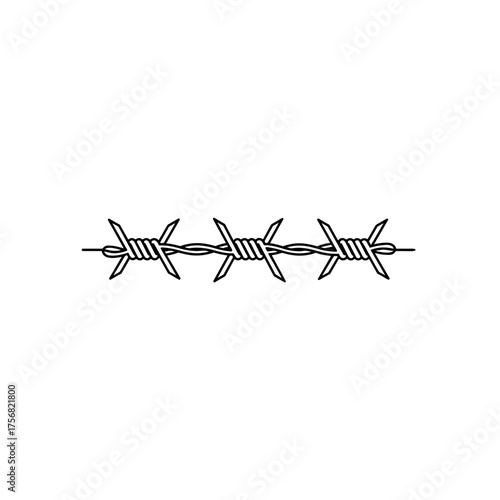 Barbed wire fence illustrated in minimalist black and white style  