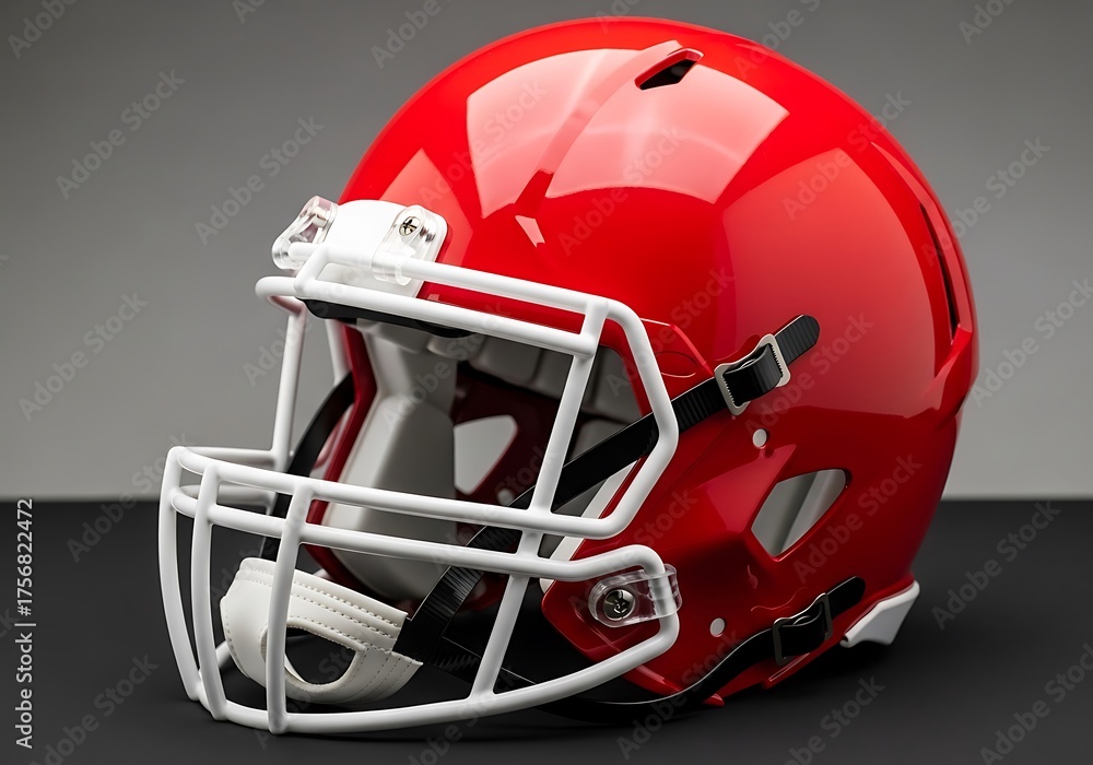 Fototapeta premium Red American Football helmet. Side view