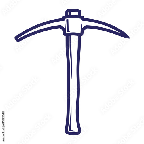 Detailed dark blue outline illustration of a classic pickaxe mining tool on white background