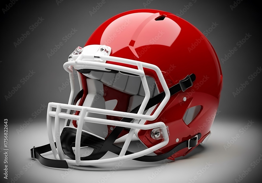 Fototapeta premium Red American Football helmet. Side view