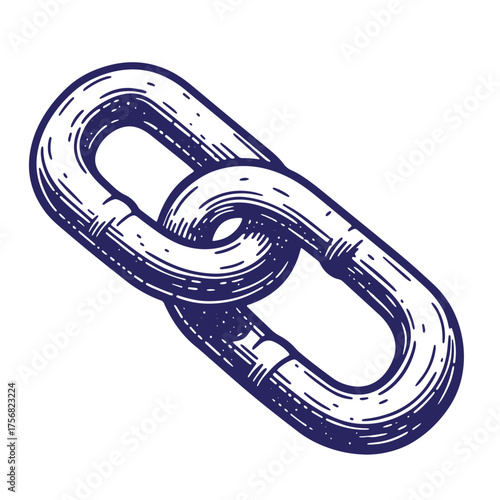 A hand-drawn illustration of a single chain link featuring a detailed engraved appearance