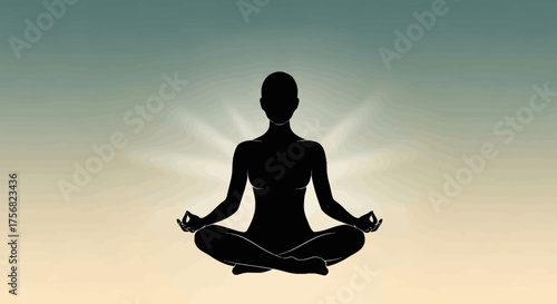 Silhouette of a person in lotus pose meditating, with a subtle lotus flower aura