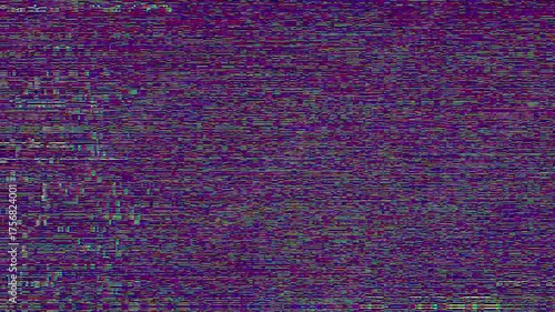 Abstract digital static background with vibrant purple and green pixelated noise patterns, creating a mesmerizing retro interference texture for modern tech and creative design concepts