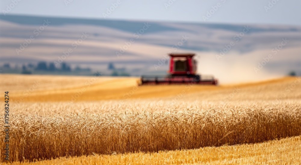 Obraz premium Wheat field harvesting with combine