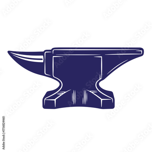 Illustration of a blue silhouette anvil isolated on white background for industrial concepts