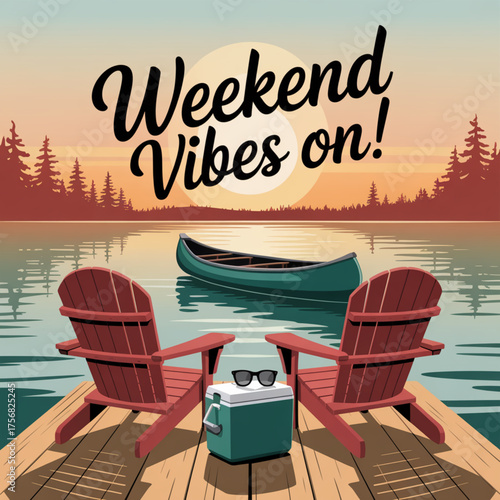 Relaxing weekend vibes on the lake with adirondack chairs