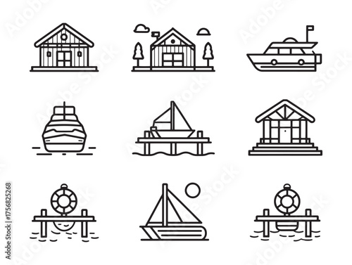 Boat Dock line art serene waters