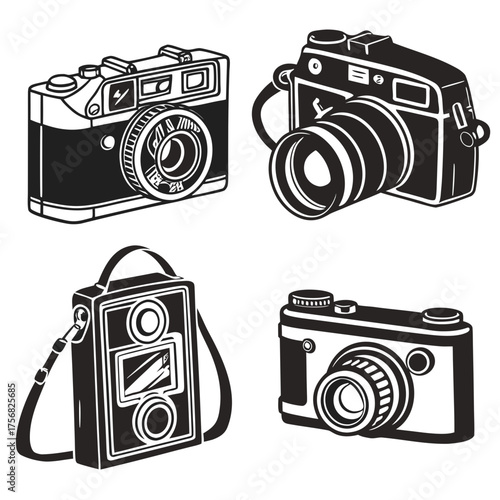 Vector art of set of camera icons photo equipment and photography