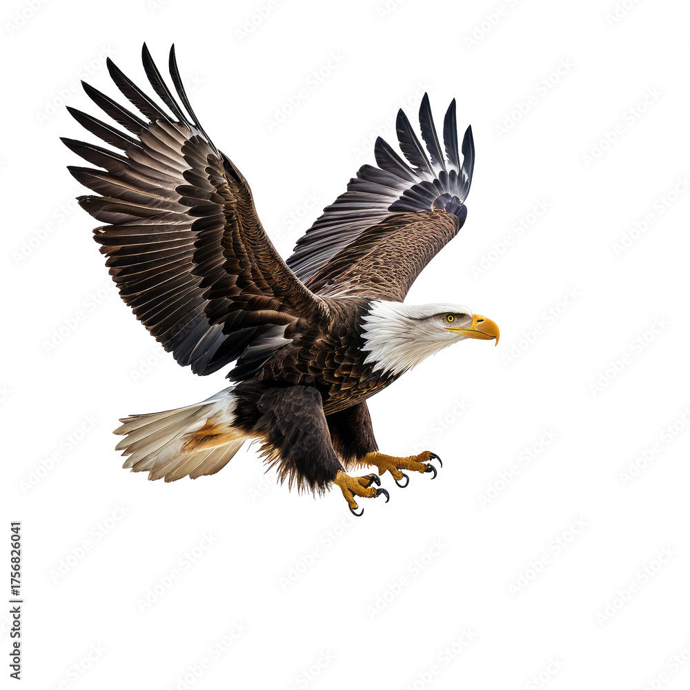 Obraz premium Eagle Bird soars with wings spread against a dark, isolated backdrop