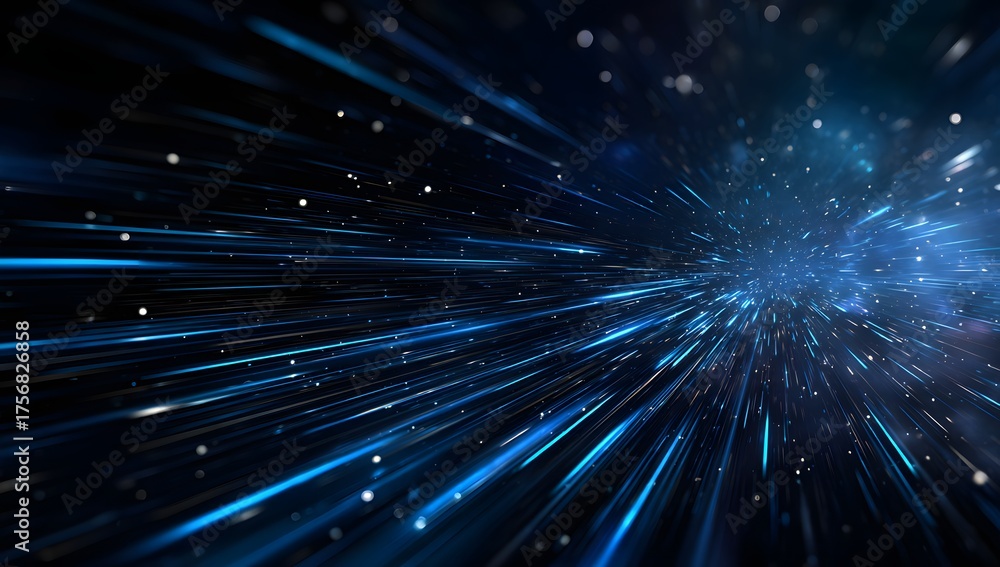 Obraz premium Abstract digital light streaks and particles conveying speed and data transmission through a dark futuristic network or cyberspace environment